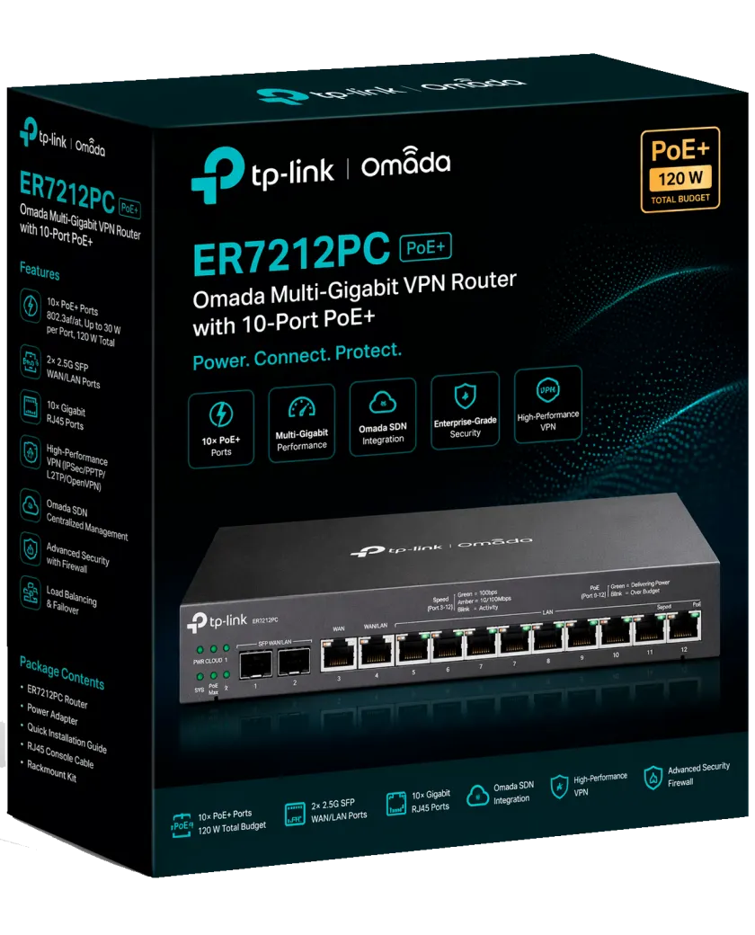TP-Link Omada ER7212PC / Гигабитный VPN маршрутизатор со встроенным контроллером и 8 портами PoE+