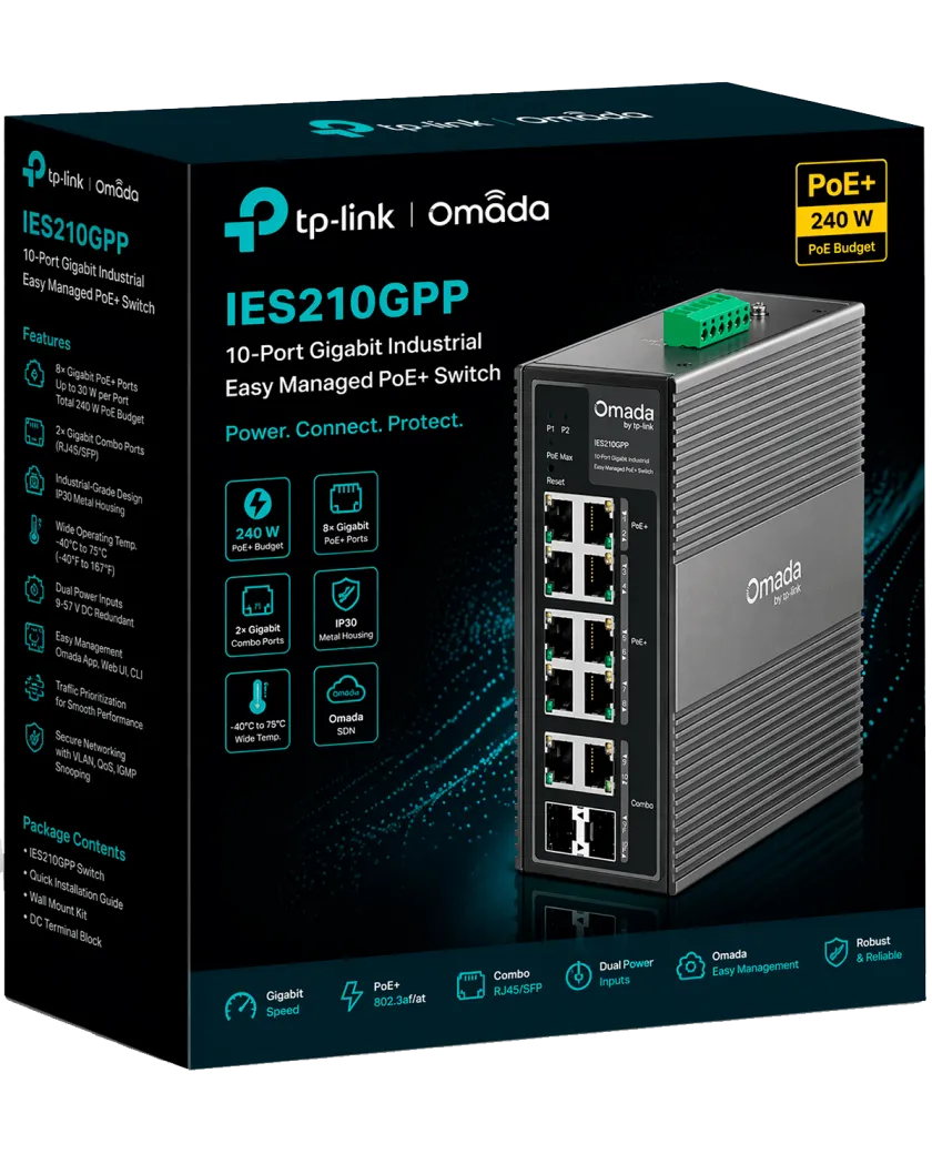 TP-Link Omada IES210GPP / Гигабитный коммутатор Omada с 10 портами и поддержкой PoE+ (8 портов)