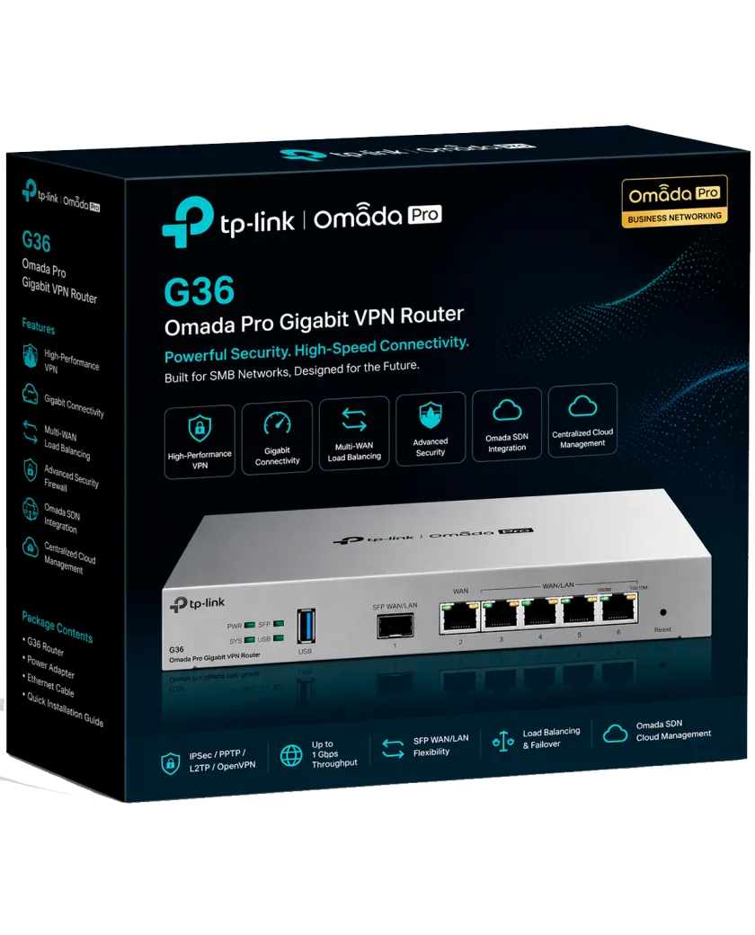 TP-Link Omada Pro G36 / Многофункциональный VPN-маршрутизатор с гигабитными портами.