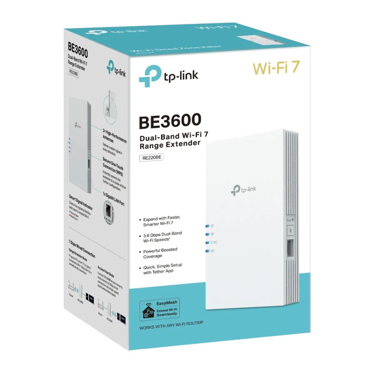 TP-Link RE220BE / BE3600 Компактный двухдиапазонный усилитель сигнала Wi-Fi 7 с EasyMesh, MLO и Gigabit Ethernet