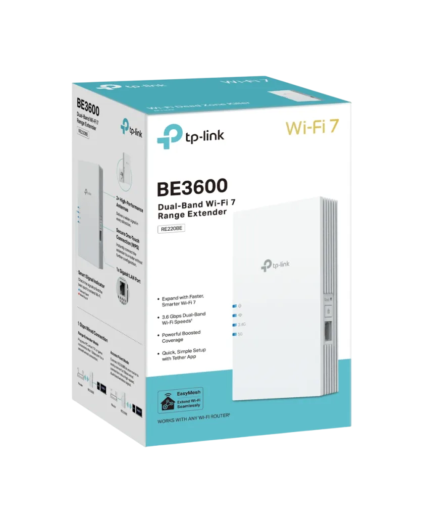TP-Link RE220BE / BE3600 Компактный двухдиапазонный усилитель сигнала Wi-Fi 7 с EasyMesh, MLO и Gigabit Ethernet