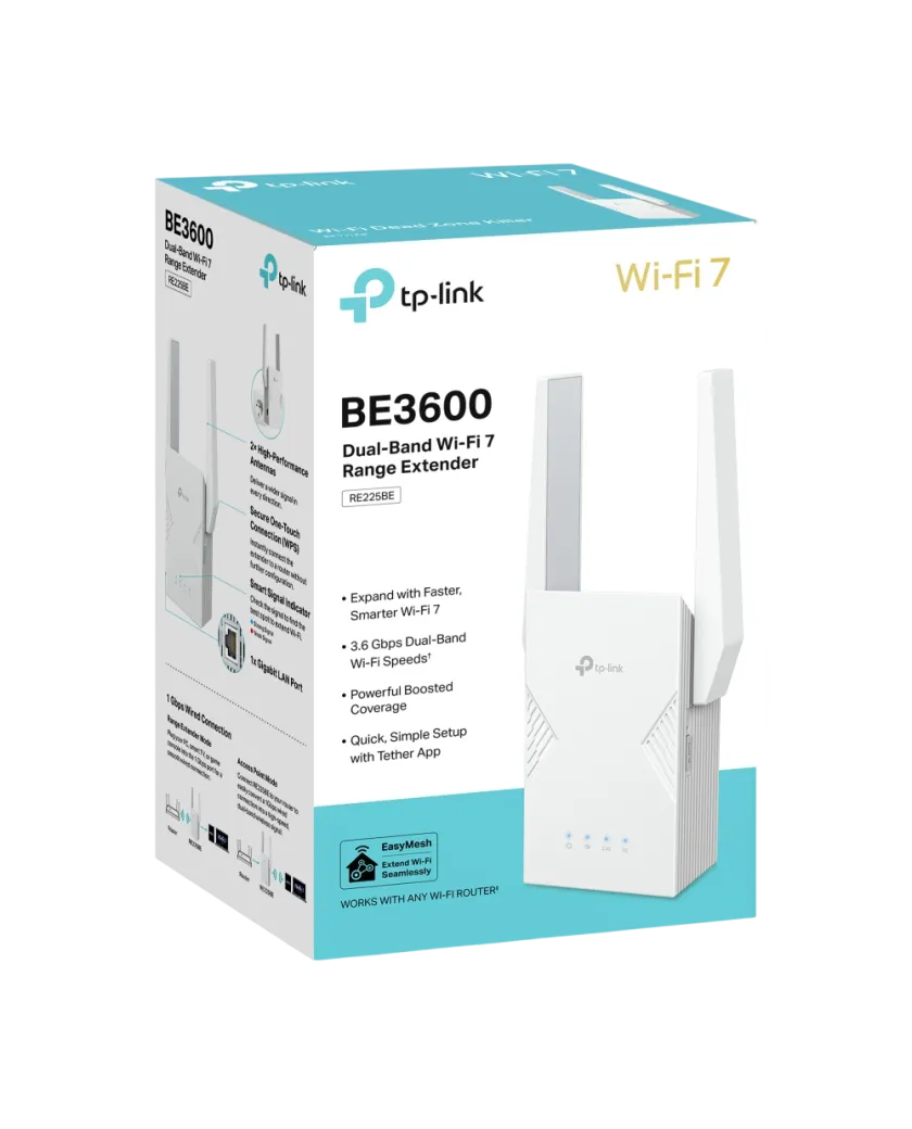TP-Link RE225BE / BE3600 Двухдиапазонный усилитель сигнала Wi-Fi 7 с EasyMesh, MLO и Gigabit Ethernet