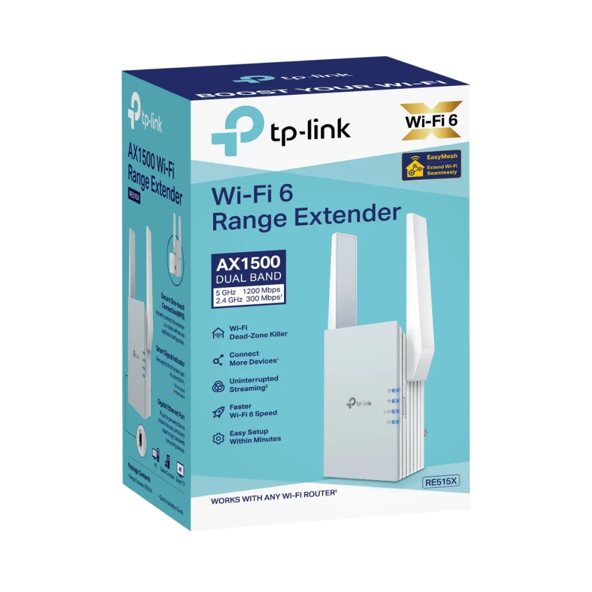 TP-Link RE515X / AX1500 Двухдиапазонный усилитель сигнала Wi-Fi 6 с EasyMesh и Gigabit Ethernet