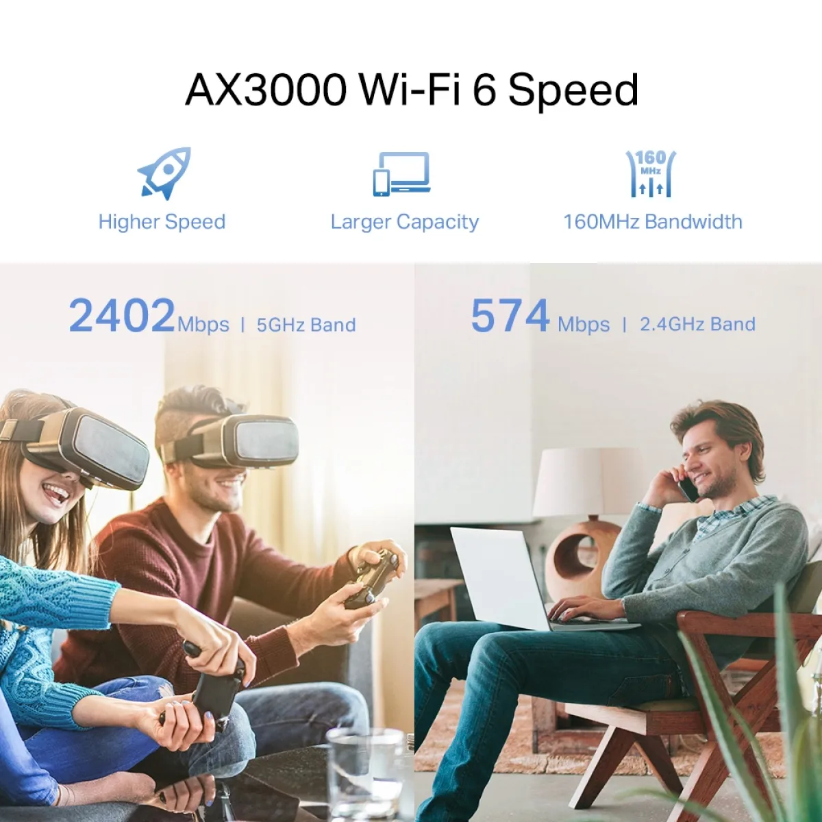TP-Link RE715X / AX3000 Двухдиапазонный усилитель сигнала Wi-Fi 6 с EasyMesh, 160 МГц и Gigabit Ethernet