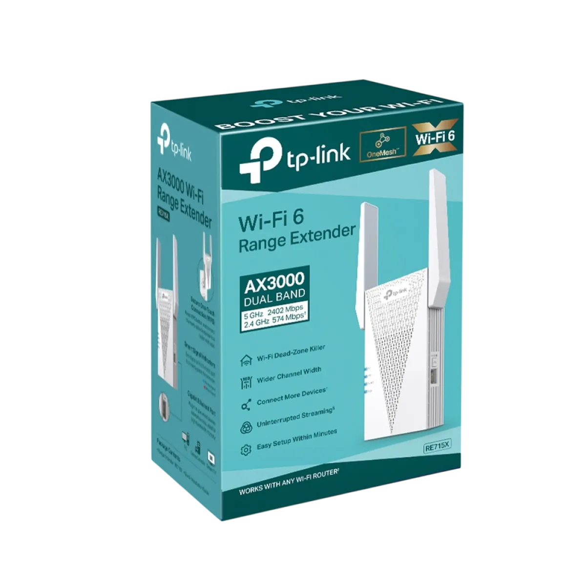 TP-Link RE715X / AX3000 Двухдиапазонный усилитель сигнала Wi-Fi 6 с EasyMesh, 160 МГц и Gigabit Ethernet