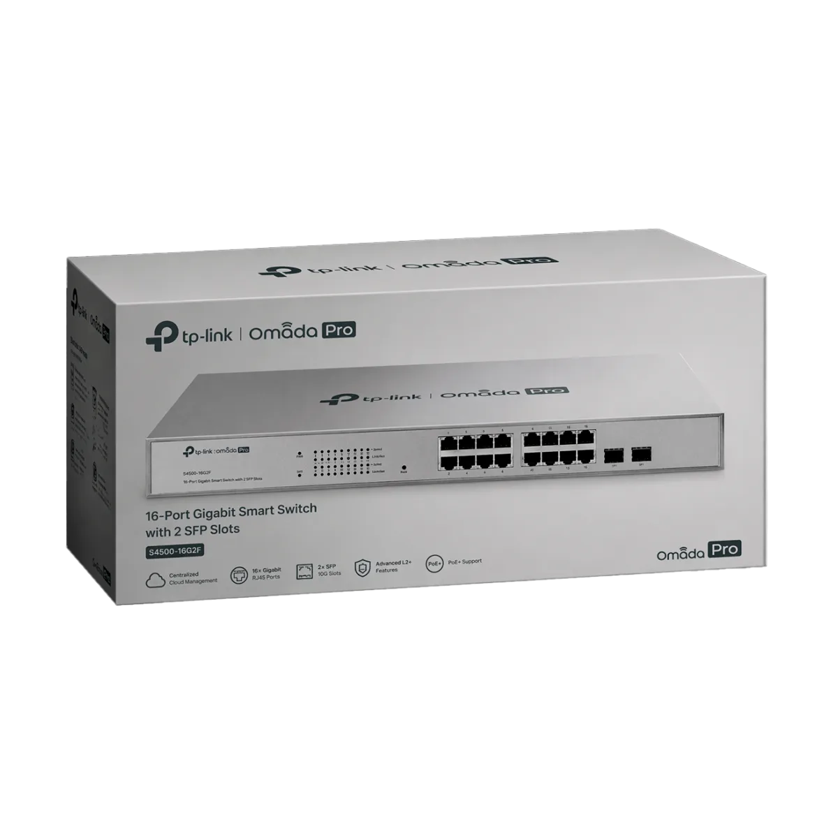 TP-Link Omada Pro S4500-16G2F / Гигабитный интеллектуальный коммутатор с 16 портами и 2 слотами SFP.