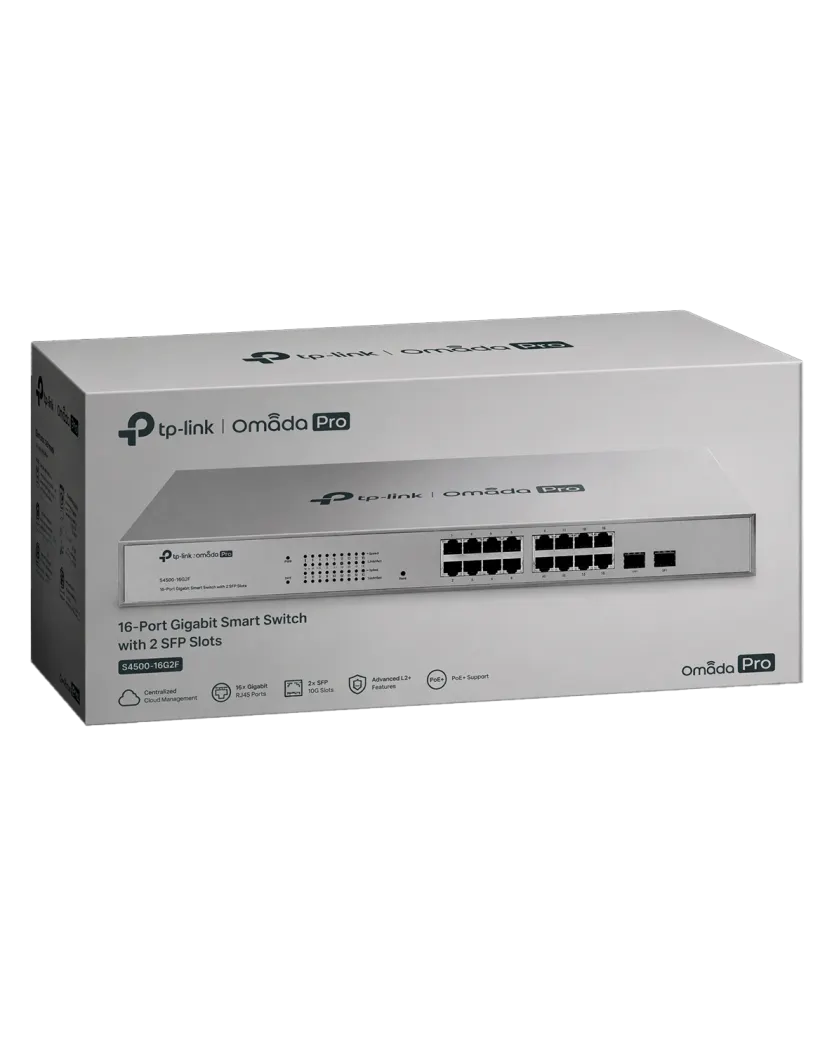 TP-Link Omada Pro S4500-16G2F / Гигабитный интеллектуальный коммутатор с 16 портами и 2 слотами SFP.