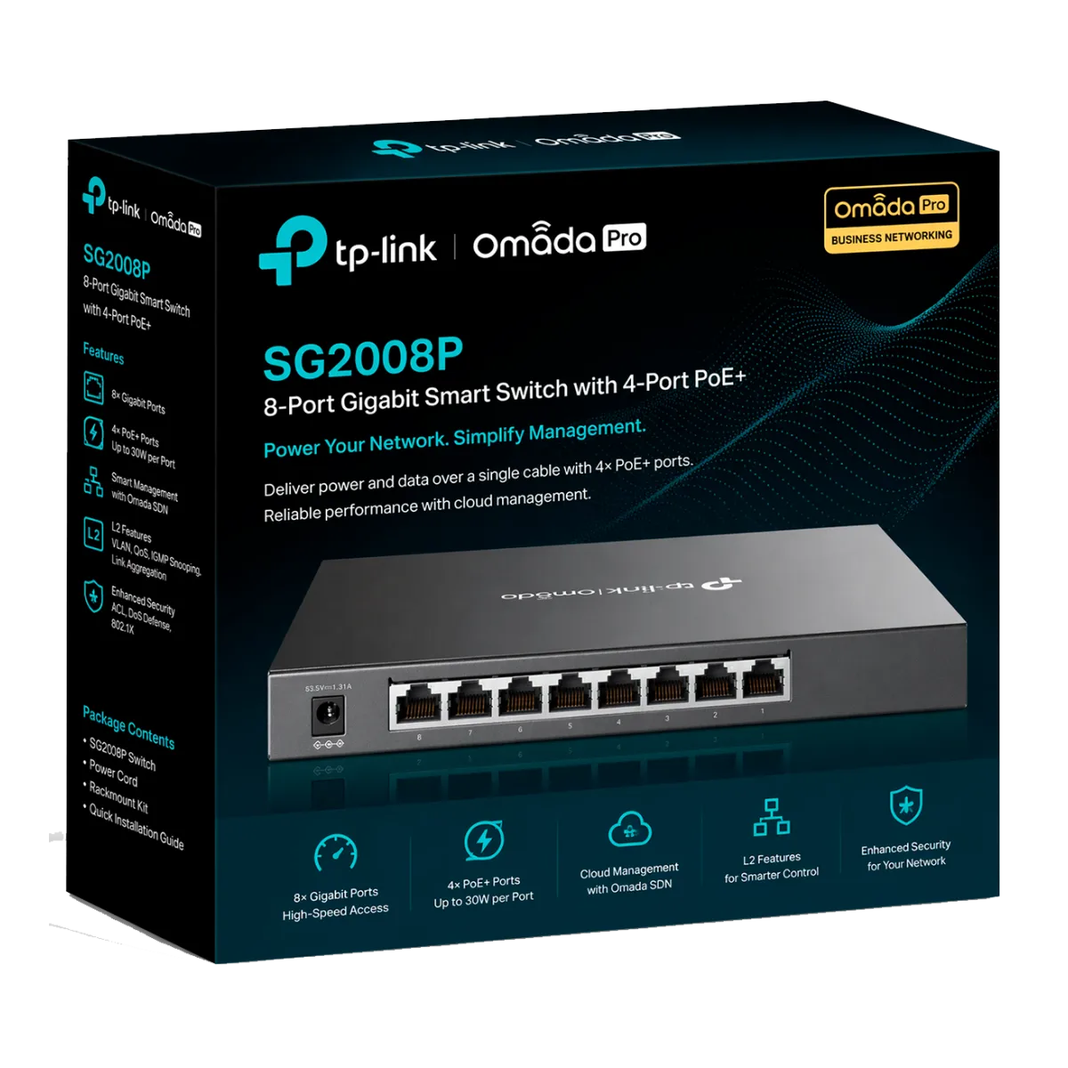 TP-Link Omada SG2008P / Интеллектуальный гигабитный коммутатор с 8 портами и поддержкой PoE+ с 4 портами.
