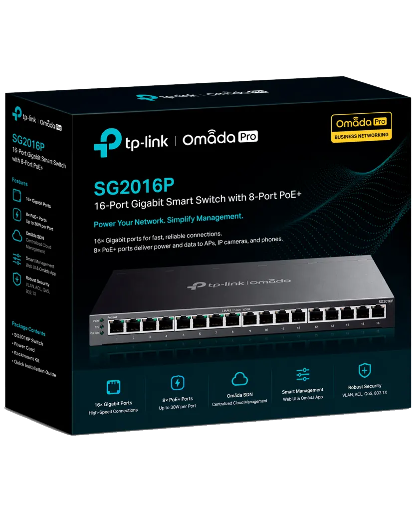 TP-Link Omada SG2016P / Интеллектуальный гигабитный коммутатор на 16 портов с поддержкой PoE+ на 8 портов