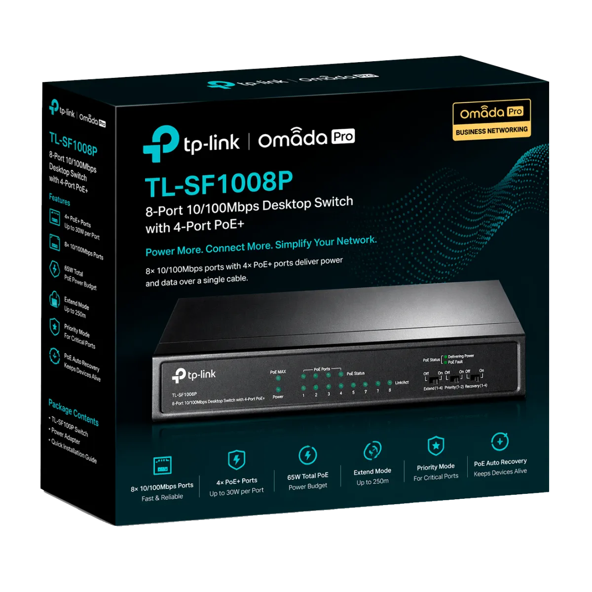 TP-Link TL-SF1008P / 8-портовый настольный коммутатор с 4-портами PoE+