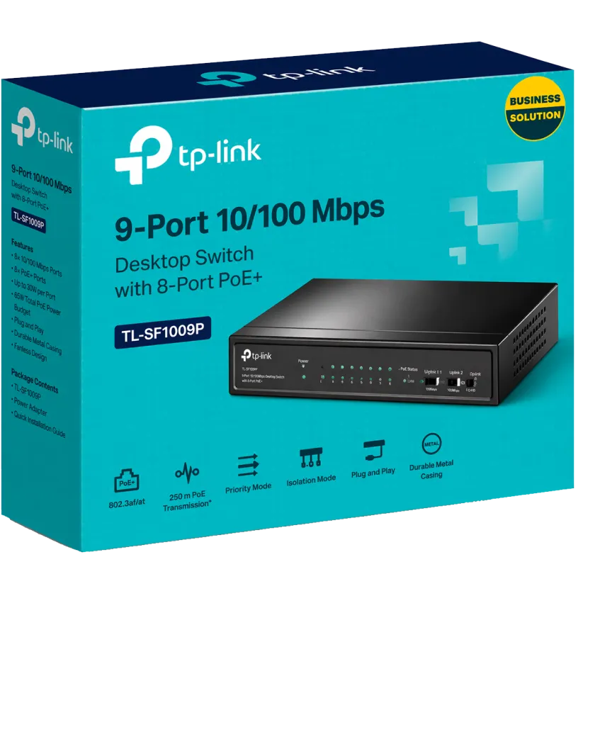 TP-Link TL-SF1009P / 9-портовый настольный коммутатор с 8-портами PoE+