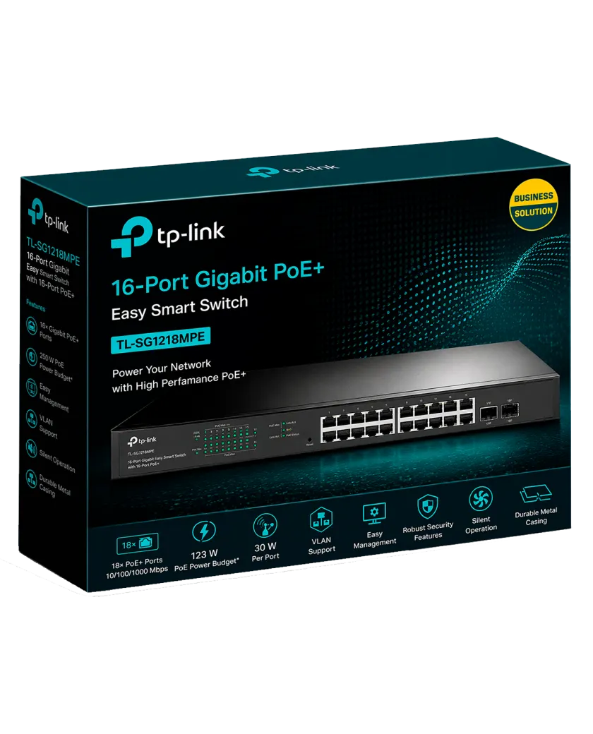 TP-Link TL-SG1218MPE / Easy Smart гигабитный коммутатор с 16 портами PoE+ и 2 SFP слотами