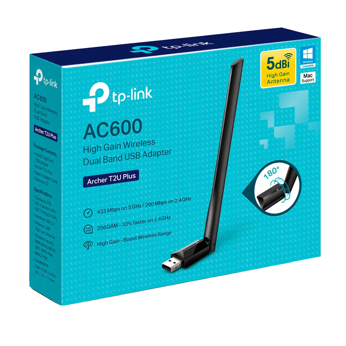 TP-Link Archer T2U Plus / AC600 Двухдиапазонный беспроводной USB-адаптер высокого усиления