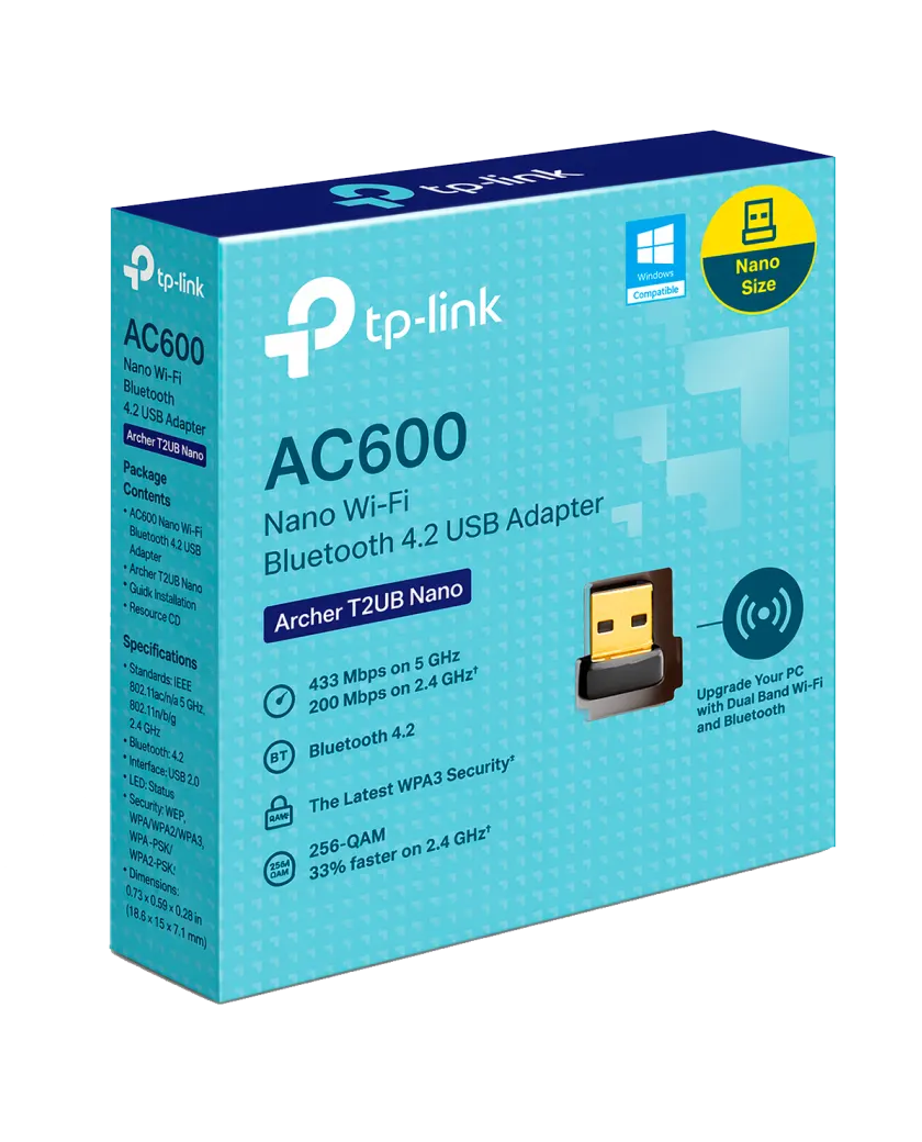 TP-Link Archer T2UB Nano / AC600 Двухдиапазонный беспроводной USB-адаптер Wi-Fi с поддержкой Bluetooth 4.2
