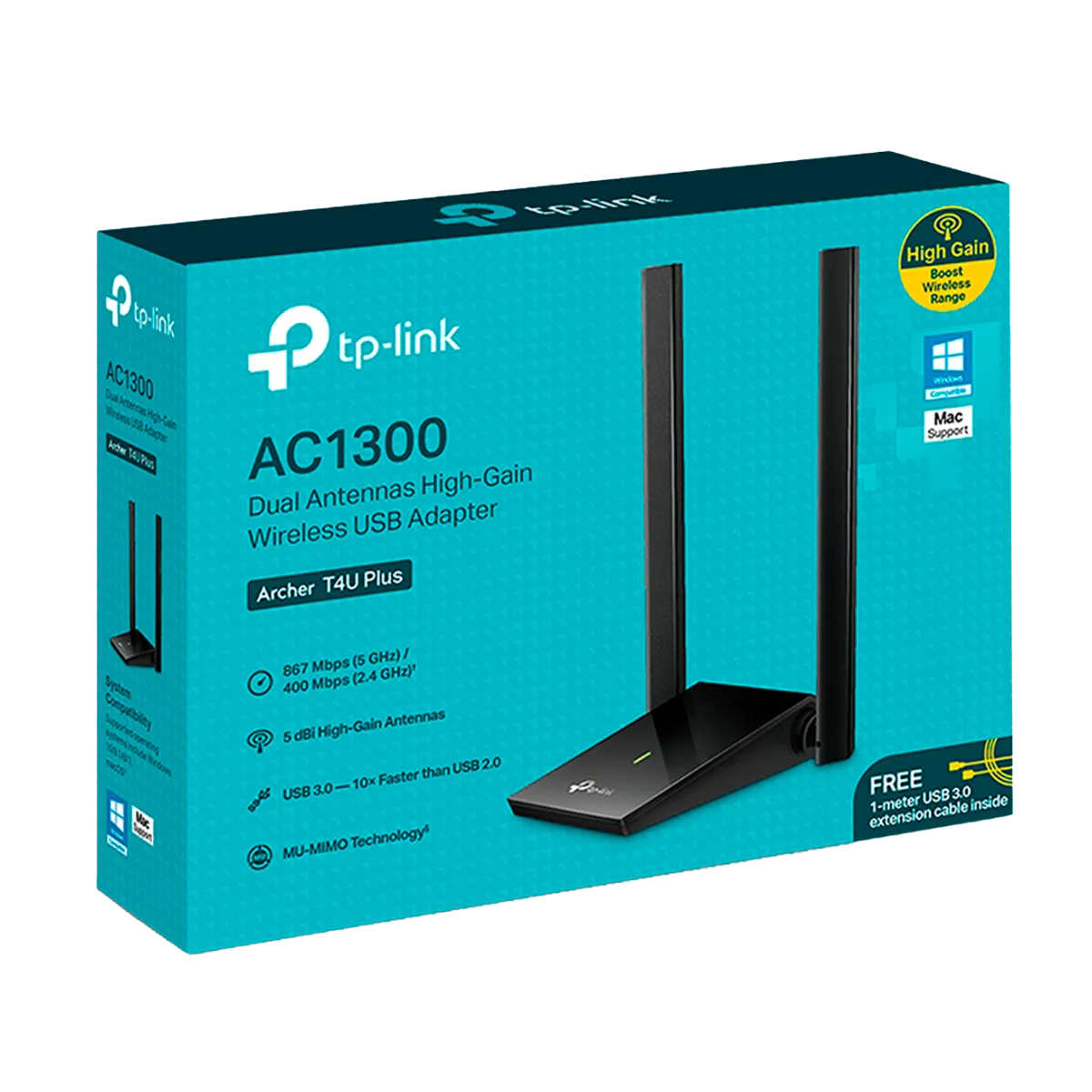 TP-Link Archer T4U Plus / AC1300 Двухдиапазонный беспроводной USB-адаптер Wi-Fi высокого усиления