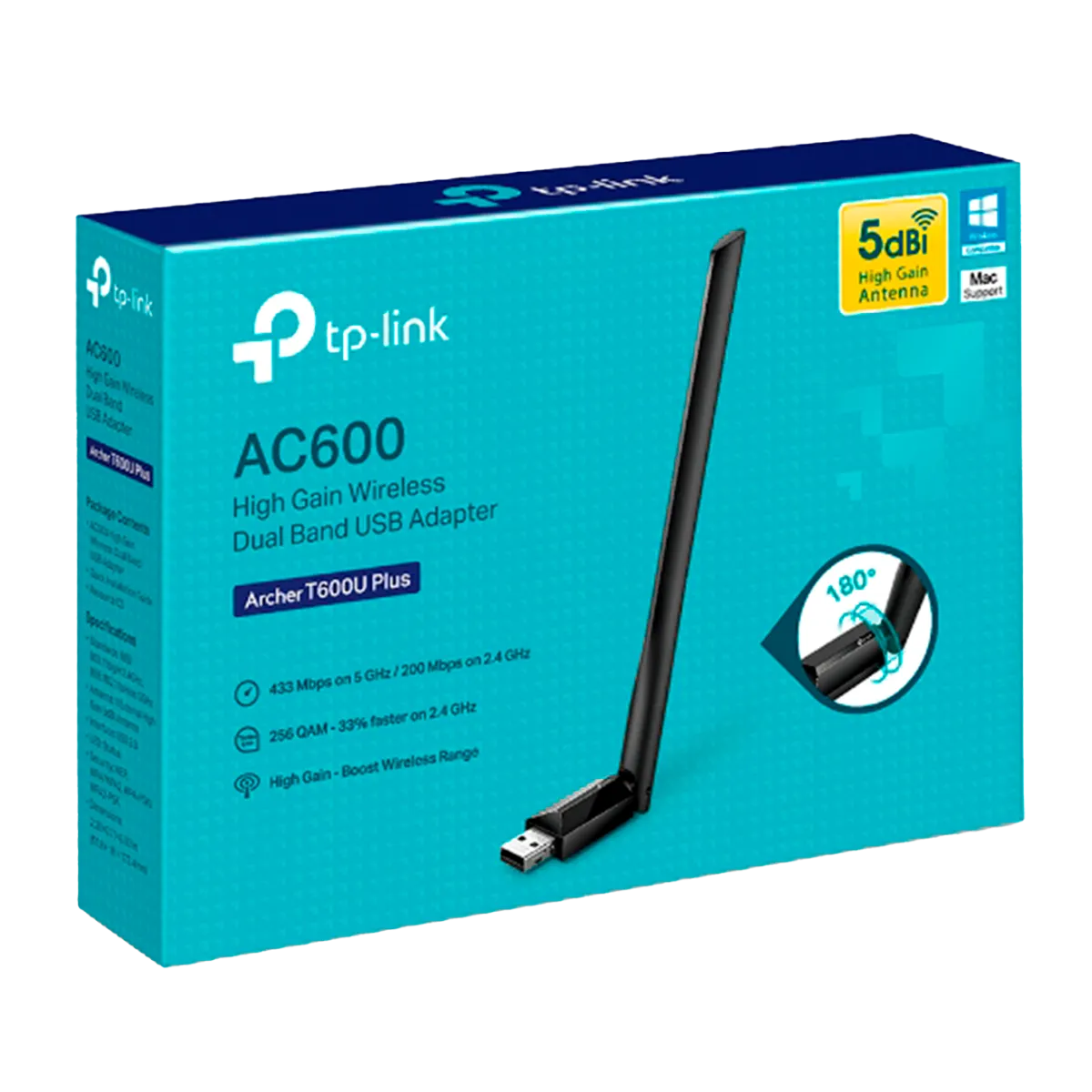 TP-Link Archer T600U Plus / AC600 Беспроводной двухдиапазонный USB-адаптер Wi-Fi высокого усиления