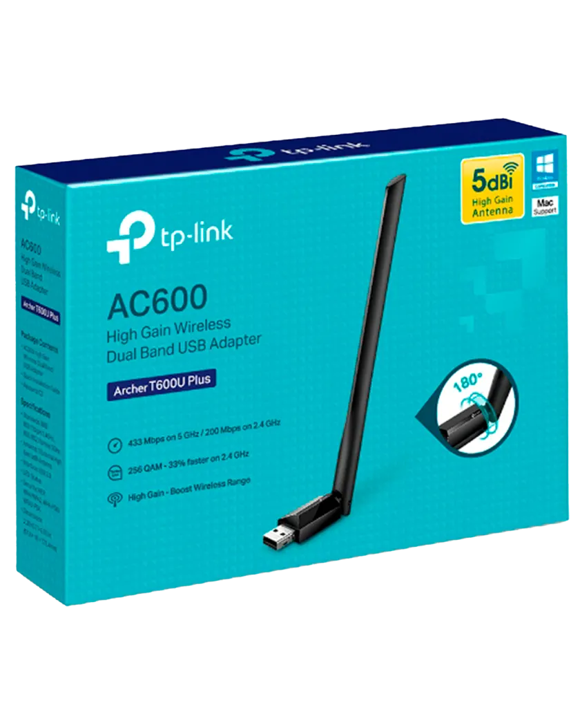 TP-Link Archer T600U Plus / AC600 Беспроводной двухдиапазонный USB-адаптер Wi-Fi высокого усиления