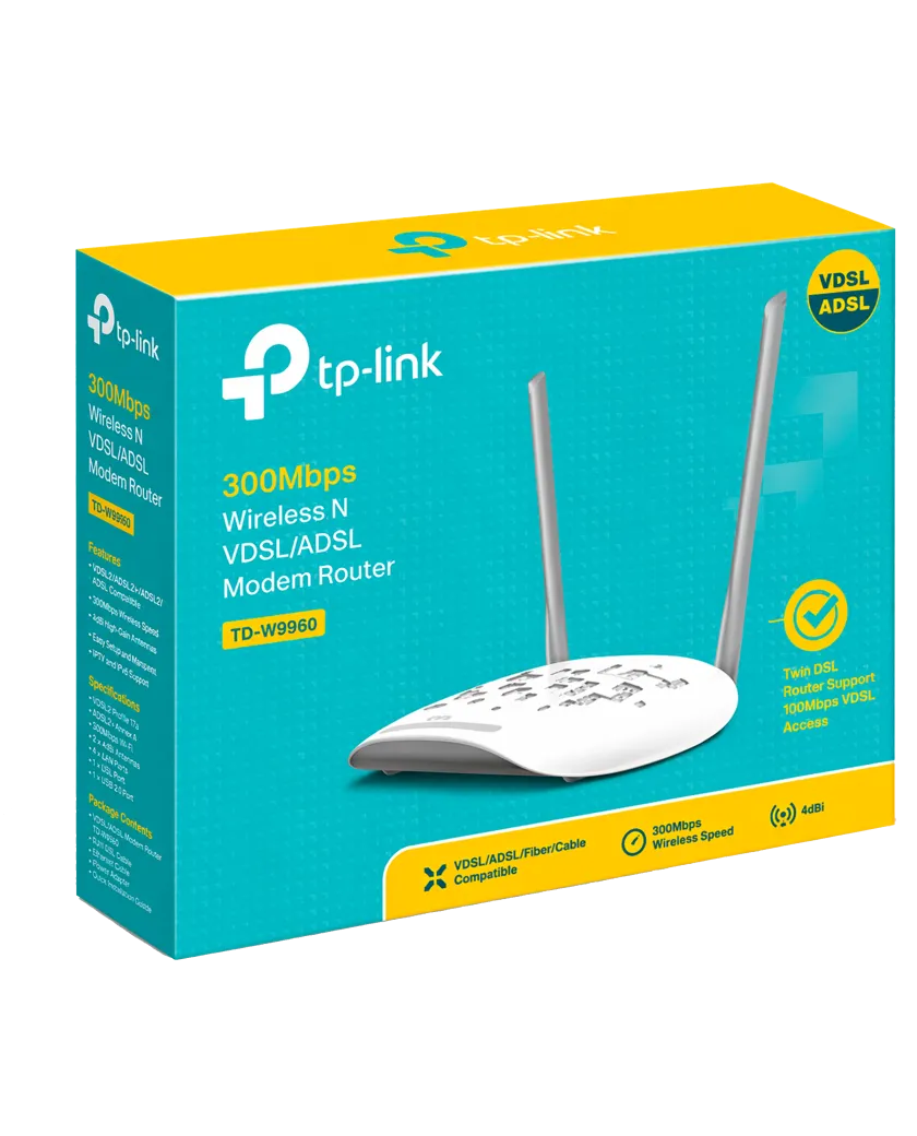 TP-Link TD-W9960 / N300 Беспроводной модем-маршрутизатор VDSL/ADSL стандарта N со скоростью 300 Мбит/с