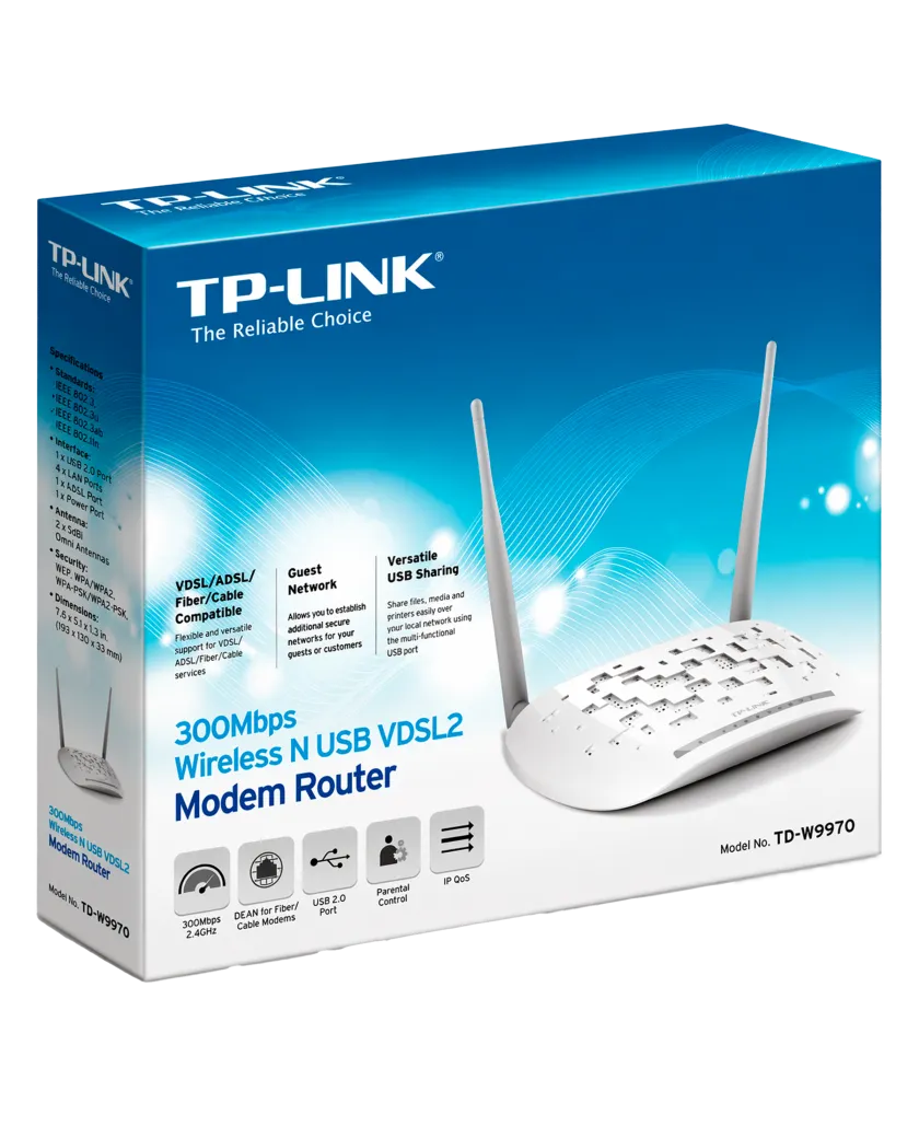 TP-Link TD-W9970 / N300 Беспроводной маршрутизатор со встроенным VDSL/ADSL-модемом и USB-портом
