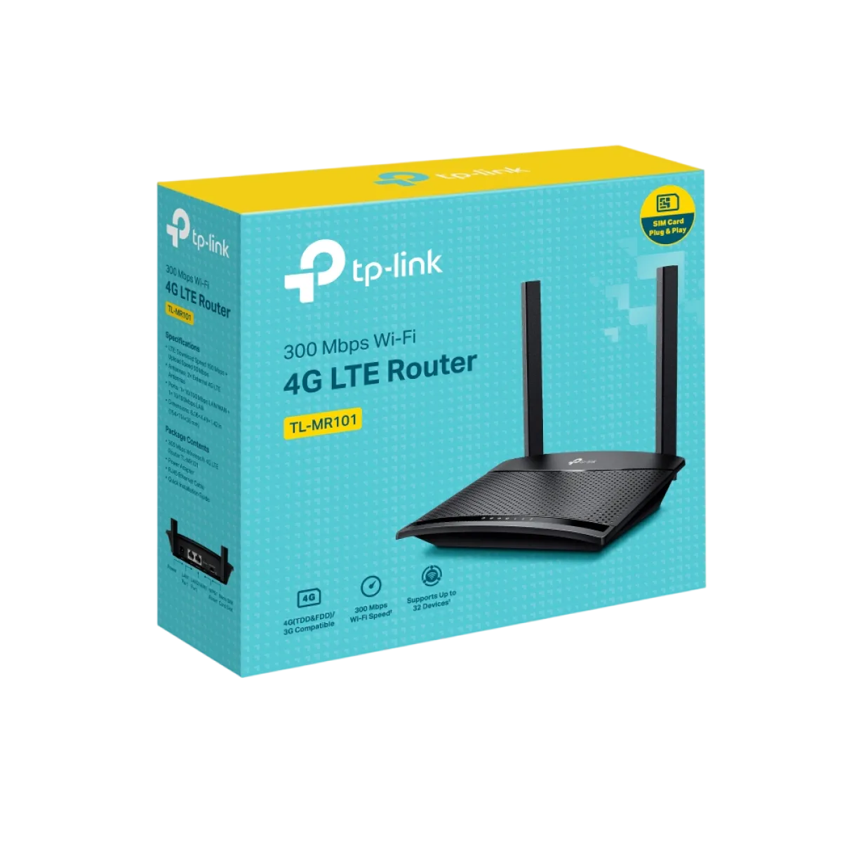 TP-Link TL-MR101 / N300 Беспроводной 4G LTE-роутер Wi-Fi 4 с Nano-SIM, двумя LTE-антеннами и 2×100 Мбит/с Ethernet