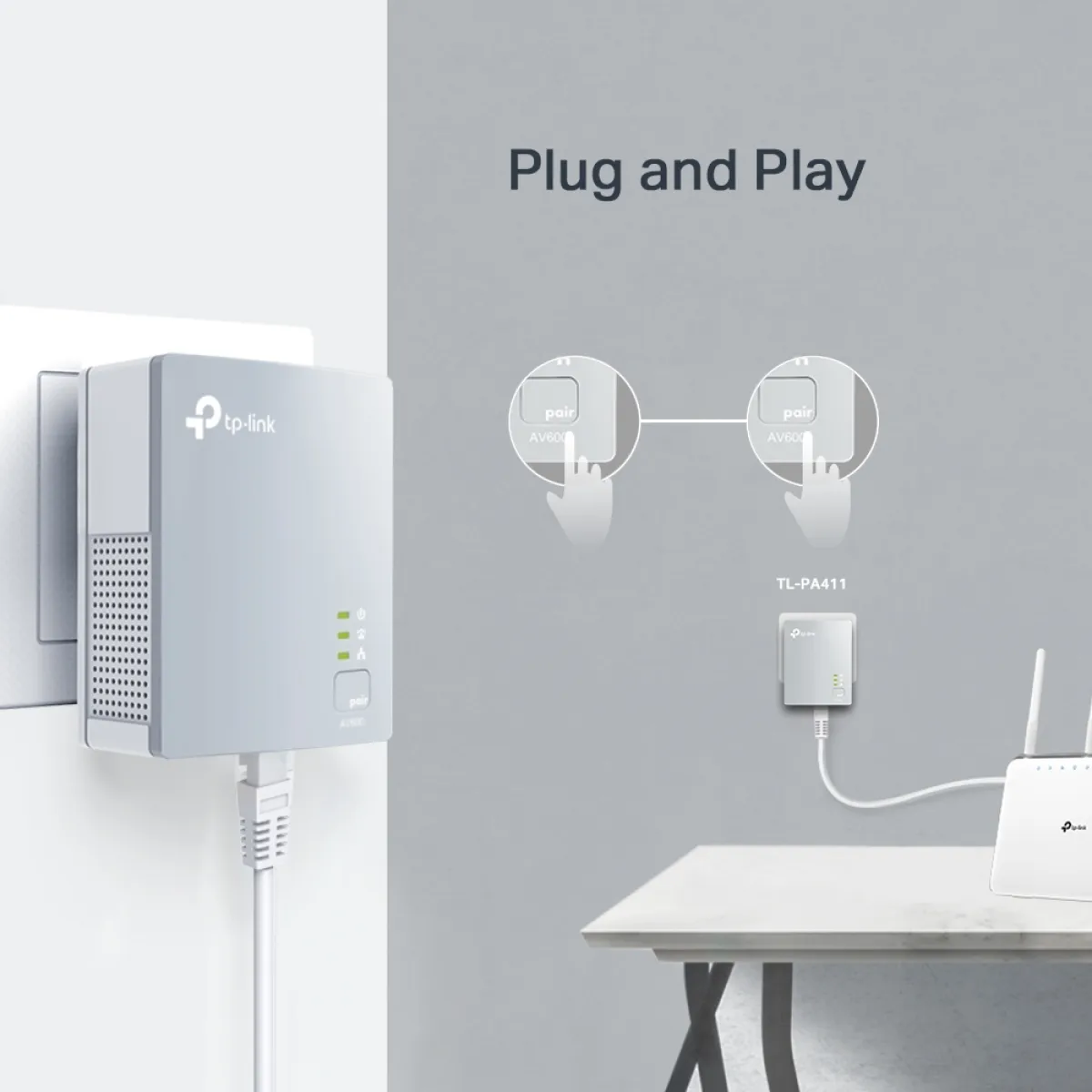 TP-Link TL-PA411 KIT / AV600 Комплект из 2 Powerline-адаптеров HomePlug AV с Ethernet 100 Мбит/с