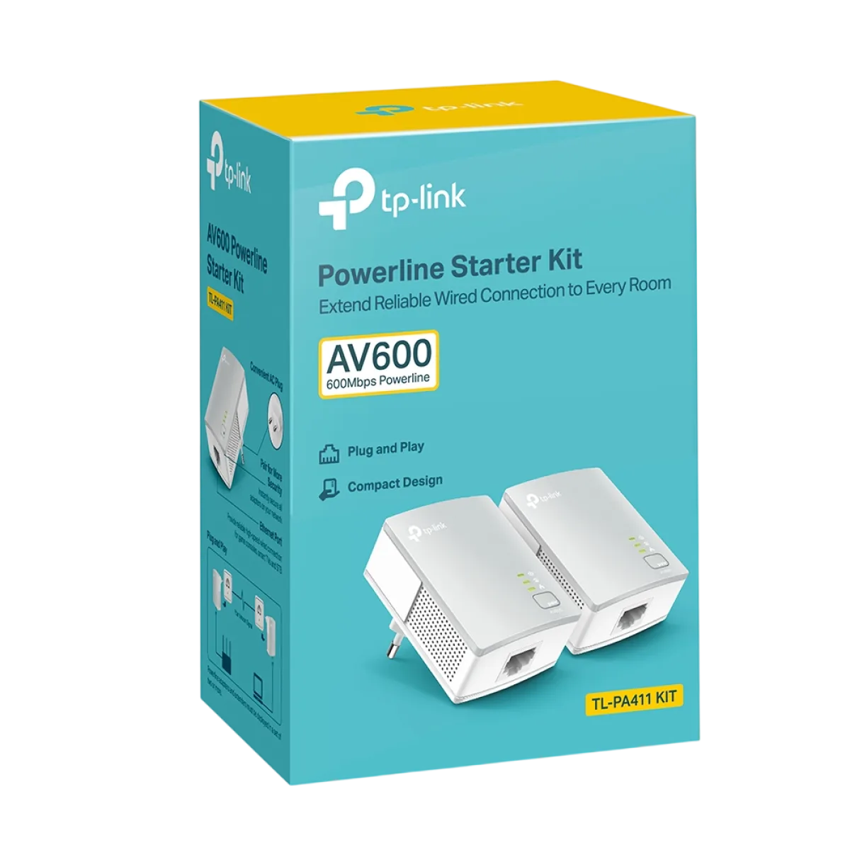 TP-Link TL-PA411 KIT / AV600 Комплект из 2 Powerline-адаптеров HomePlug AV с Ethernet 100 Мбит/с