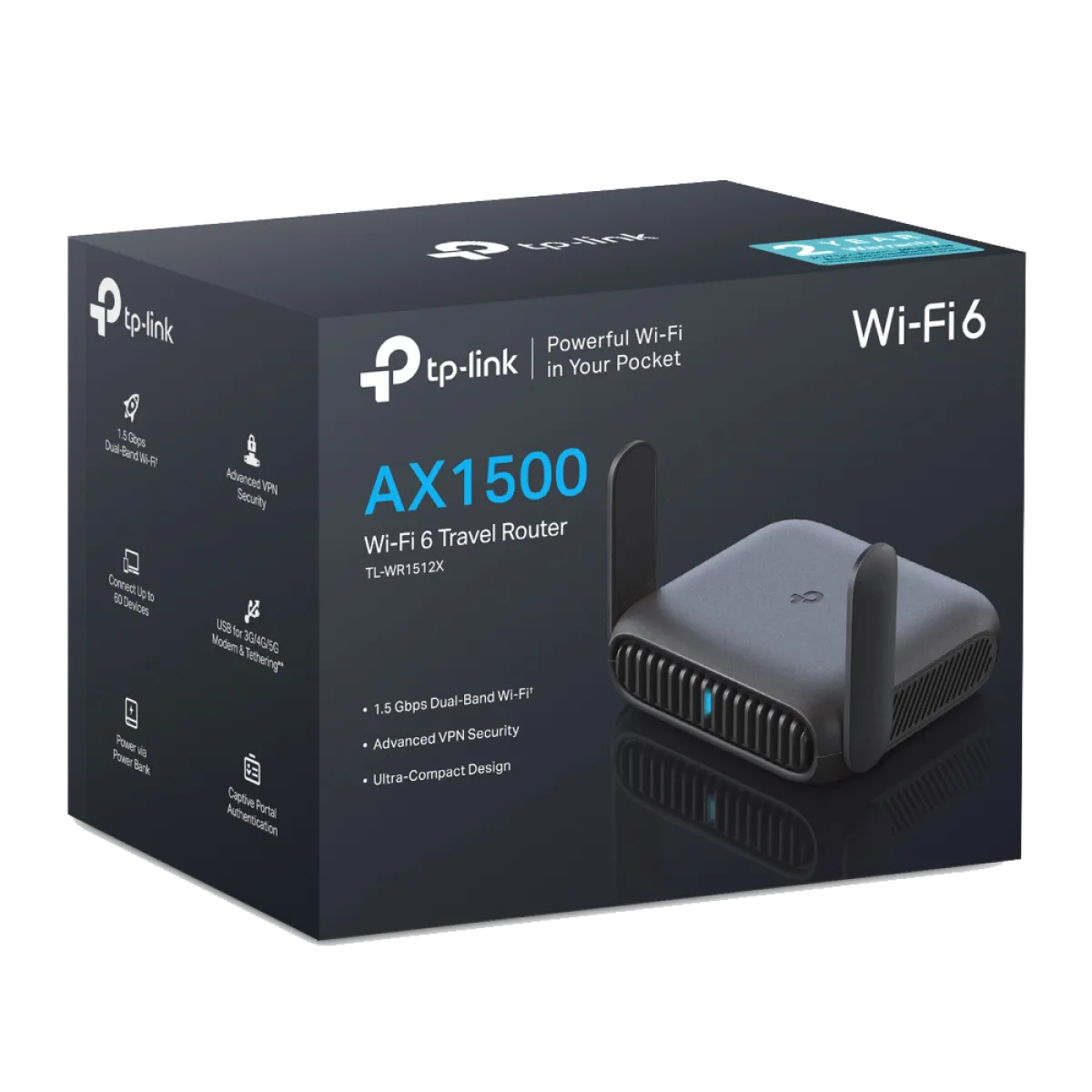 TP-Link TL-WR1512X / AX1500 Портативный двухдиапазонный роутер Wi-Fi 6 с Gigabit Ethernet, USB-C и WireGuard VPN