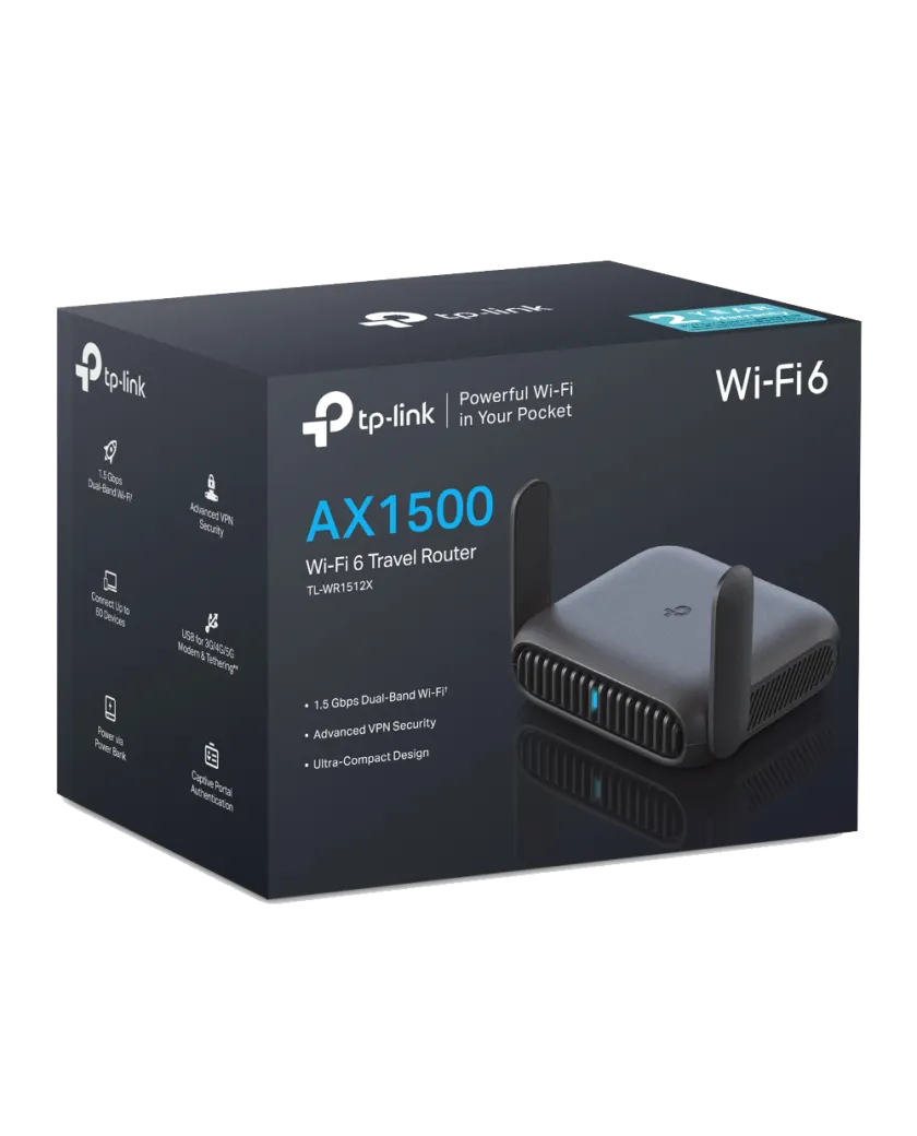 TP-Link TL-WR1512X / AX1500 Портативный двухдиапазонный роутер Wi-Fi 6 с Gigabit Ethernet, USB-C и WireGuard VPN