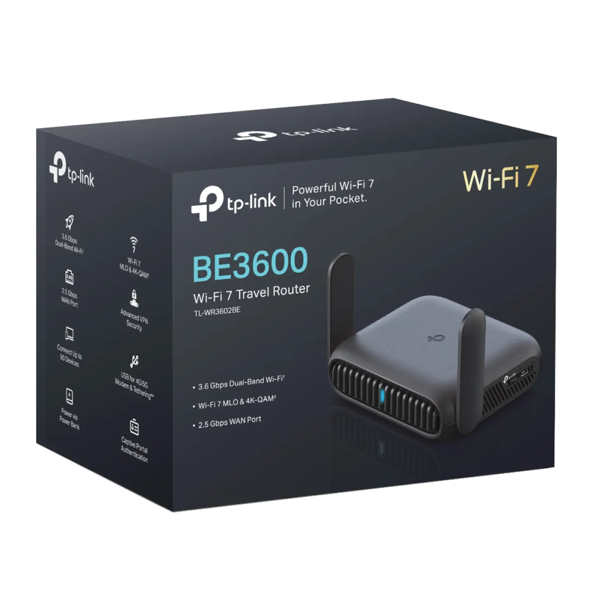 TP-Link TL-WR3602BE / BE3600 Портативный двухдиапазонный роутер Wi-Fi 7 с MLO, 2.5GbE, USB-C и WireGuard VPN