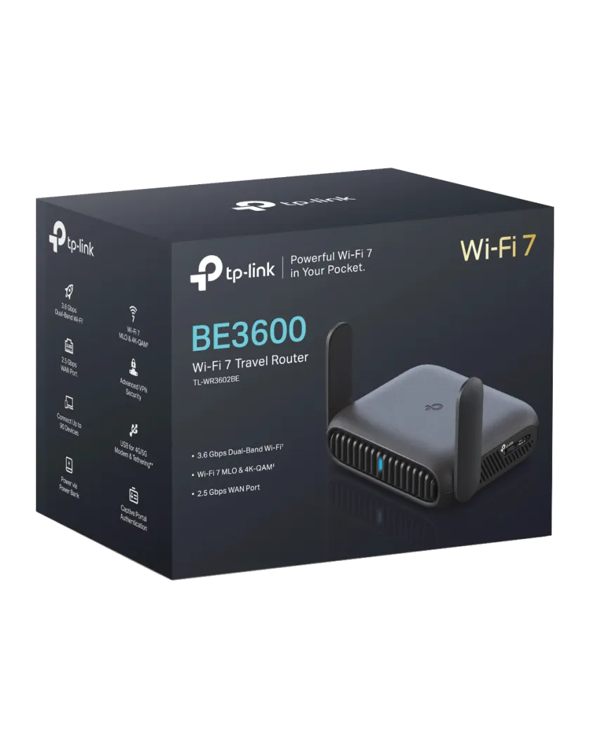 TP-Link TL-WR3602BE / BE3600 Портативный двухдиапазонный роутер Wi-Fi 7 с MLO, 2.5GbE, USB-C и WireGuard VPN