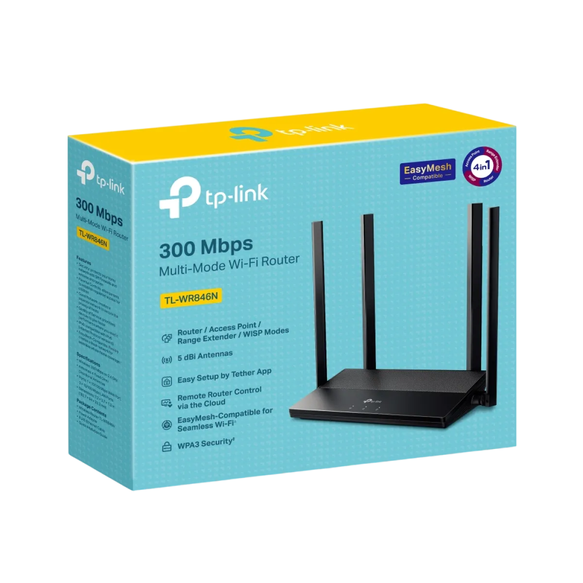 TP-Link TL-WR846N / N300 Беспроводной маршрутизатор Wi-Fi 4 с 4 антеннами, EasyMesh и 4 режимами работы
