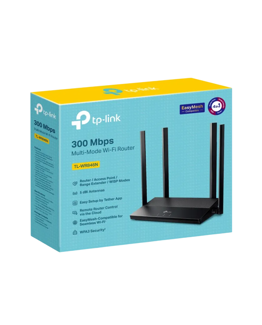 TP-Link TL-WR846N / N300 Беспроводной маршрутизатор Wi-Fi 4 с 4 антеннами, EasyMesh и 4 режимами работы