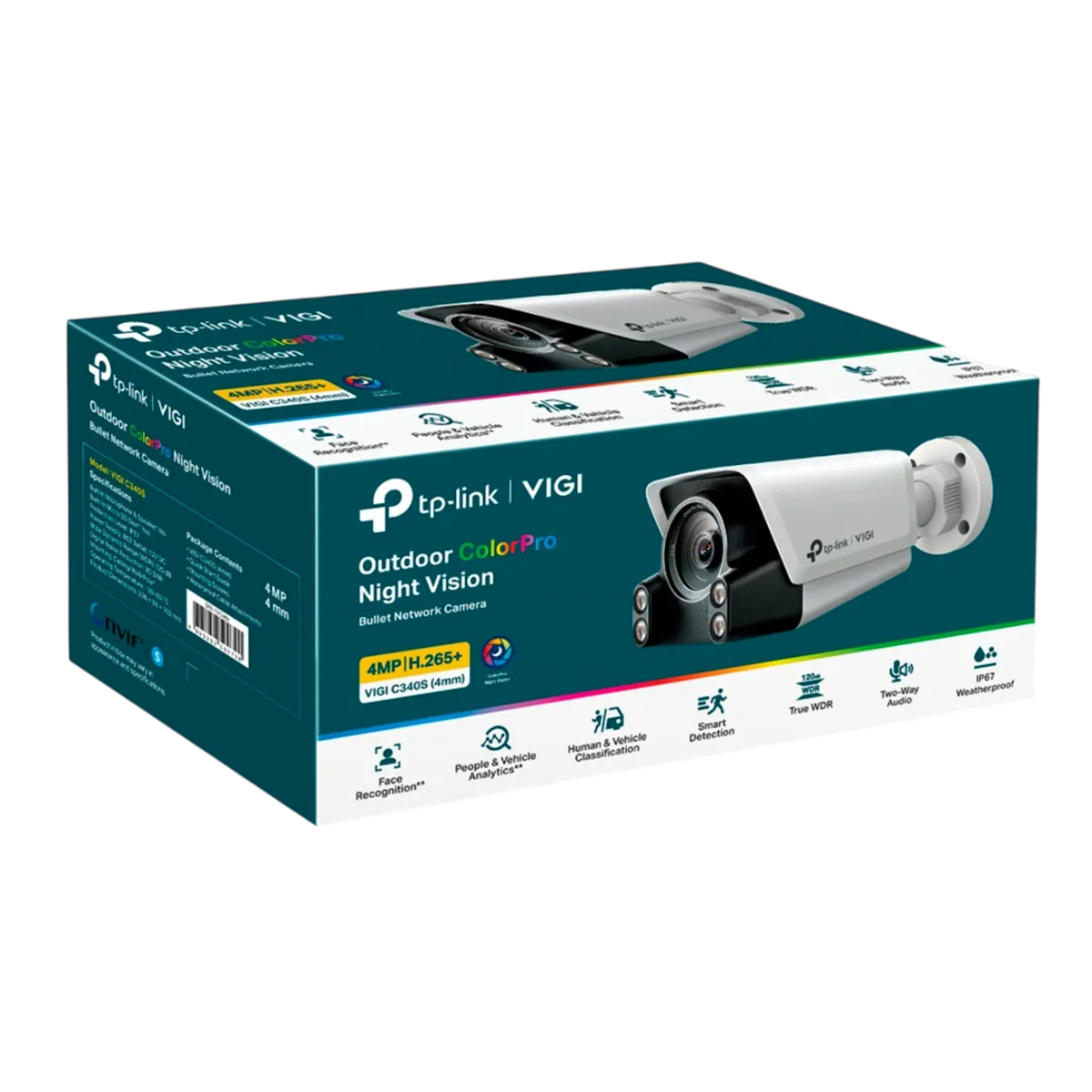 TP-Link VIGI C340S (4мм) / 4MP ColorPro Уличная цилиндрическая IP-камера с Wi-Fi