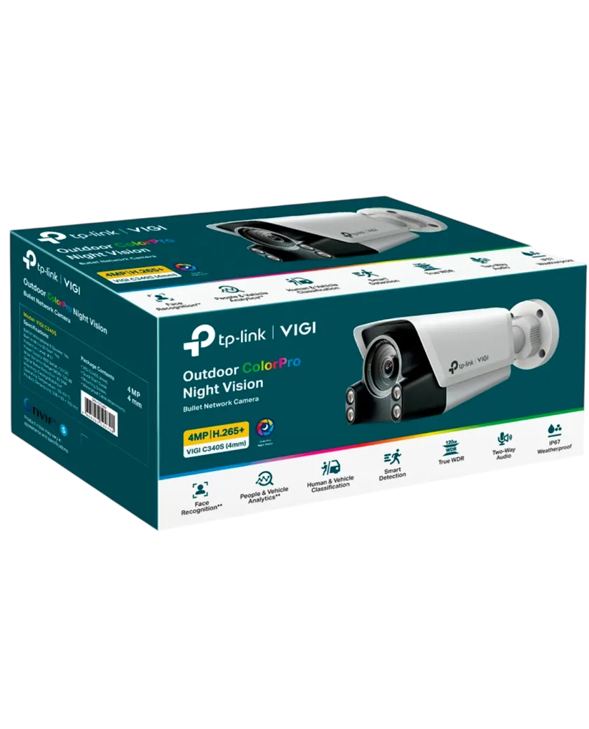 TP-Link VIGI C340S (4мм) / 4MP ColorPro Уличная цилиндрическая IP-камера с Wi-Fi