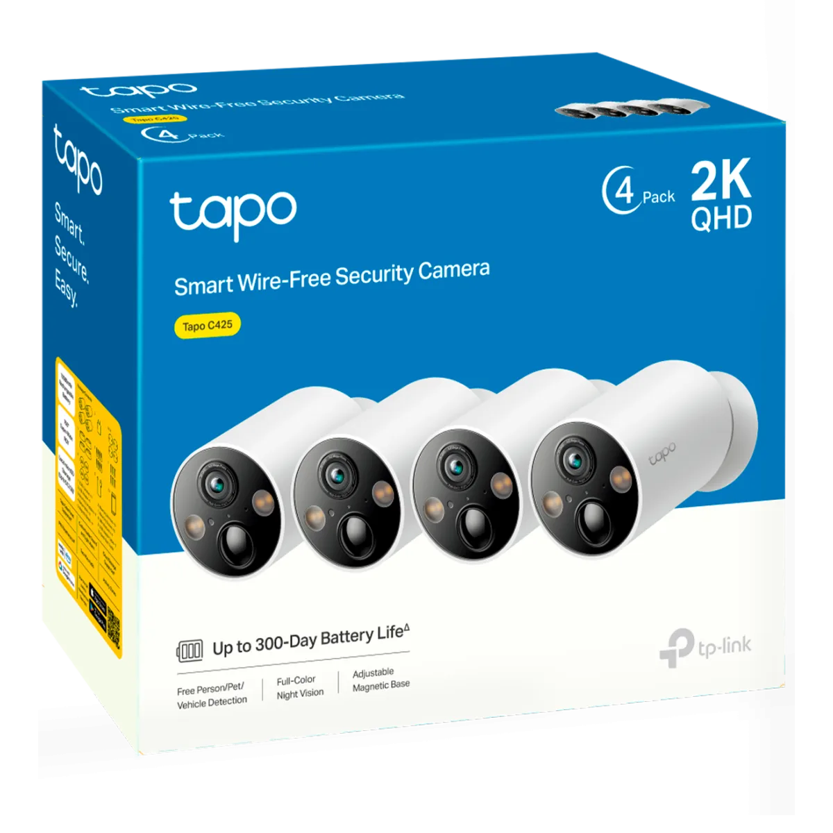 TP-Link Tapo C425 (4-pack) / Умная внутренняя/наружная камера с аккумулятором и поддержкой ИИ