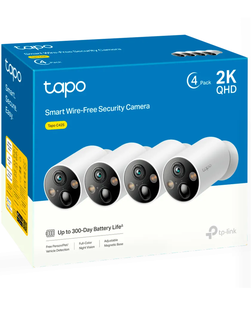 TP-Link Tapo C425 (4-pack) / Умная внутренняя/наружная камера с аккумулятором и поддержкой ИИ