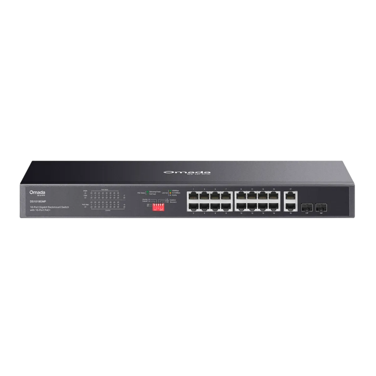 TP-Link Omada DS1018GMP / 8-портовый гигабитный неуправляемый коммутатор в стойке с 16-портовым PoE+