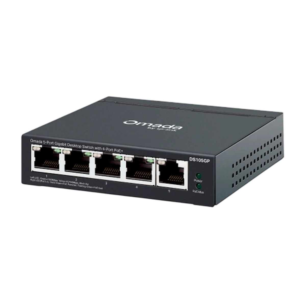 TP-Link Omada DS105GP / 5-портовый гигабитный неуправляемый рабочий коммутатор с 4-портовым PoE+