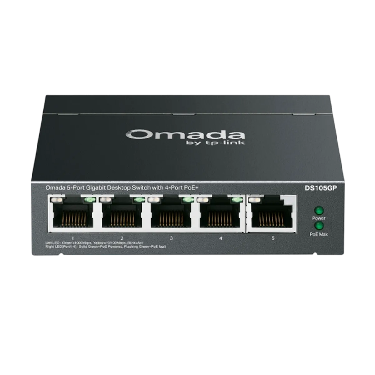 TP-Link Omada DS105GP / 5-портовый гигабитный неуправляемый рабочий коммутатор с 4-портовым PoE+