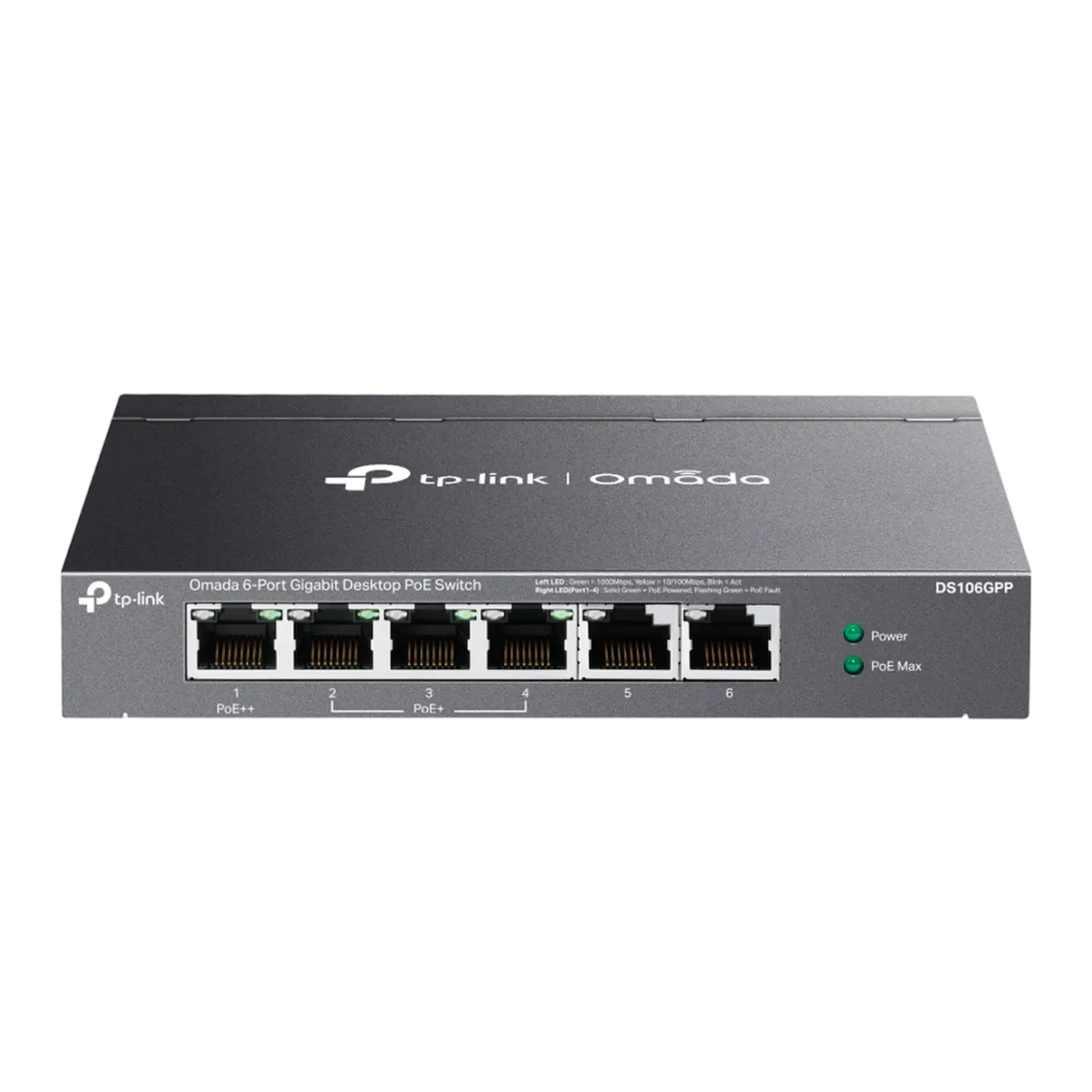 TP-Link Omada DS106GPP / 6-портовый гигабитный неуправляемый настольный коммутатор с 3-портовым PoE+ и 1-портовым PoE++