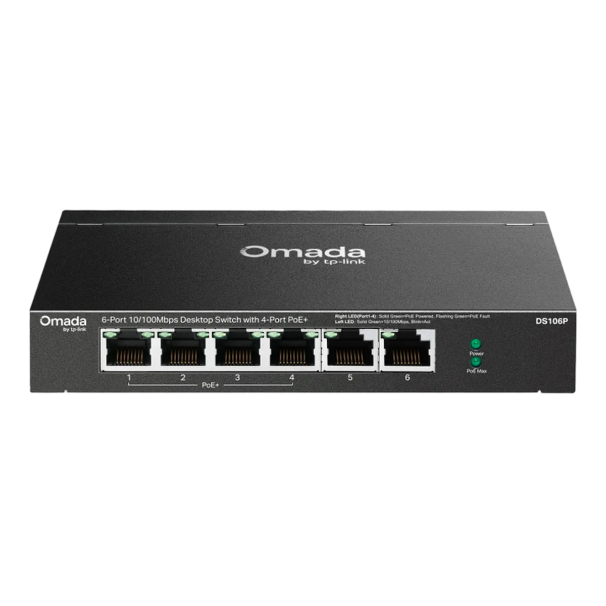 TP-Link Omada DS106P / 6-портовый 10/100 Мбит/с неуправляемый настольный коммутатор с 4-портовым PoE+