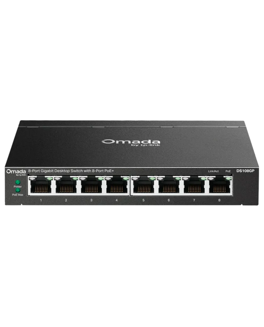 TP-Link Omada DS108GP / 8-портовый гигабитный неуправляемый рабочий коммутатор с 8-портовым PoE+
