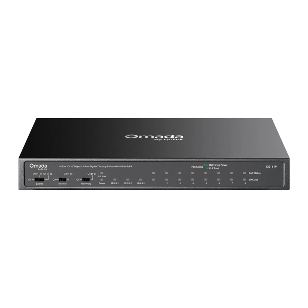 TP-Link Omada DS111P / 8-портовый 10/100 Мбит/с + 3-портовый гигабитный неуправляемый десктопный коммутатор с 8-портовым PoE+