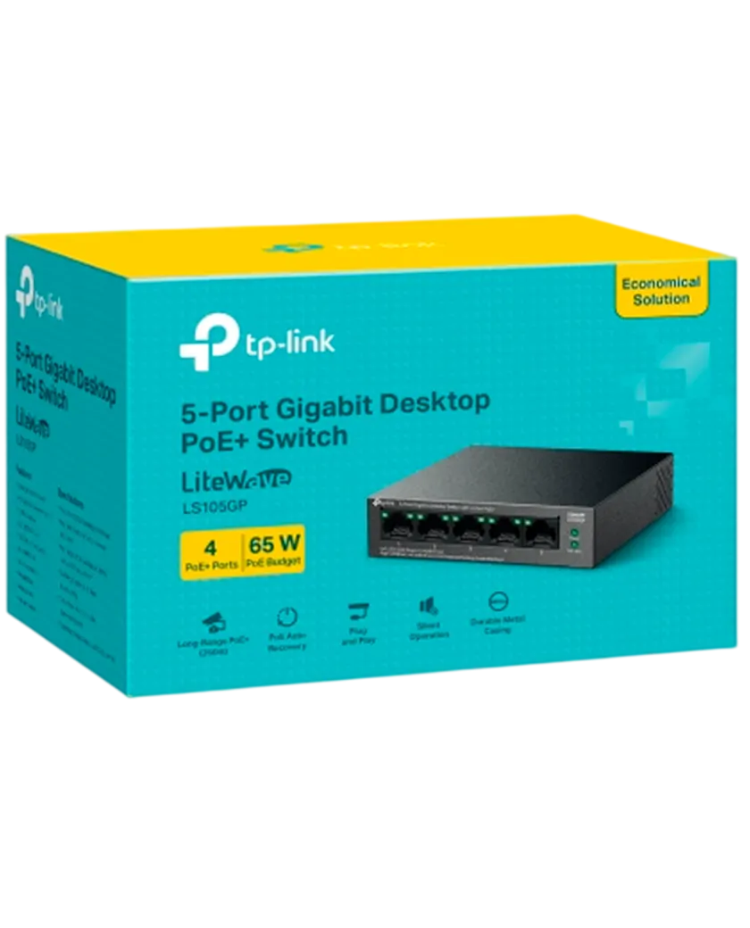 TP-Link LS105GP / Коммутатор неуправляемый гигабитный 5-портовый PoE (4 порта PoE+ и 1 порт без PoE)
