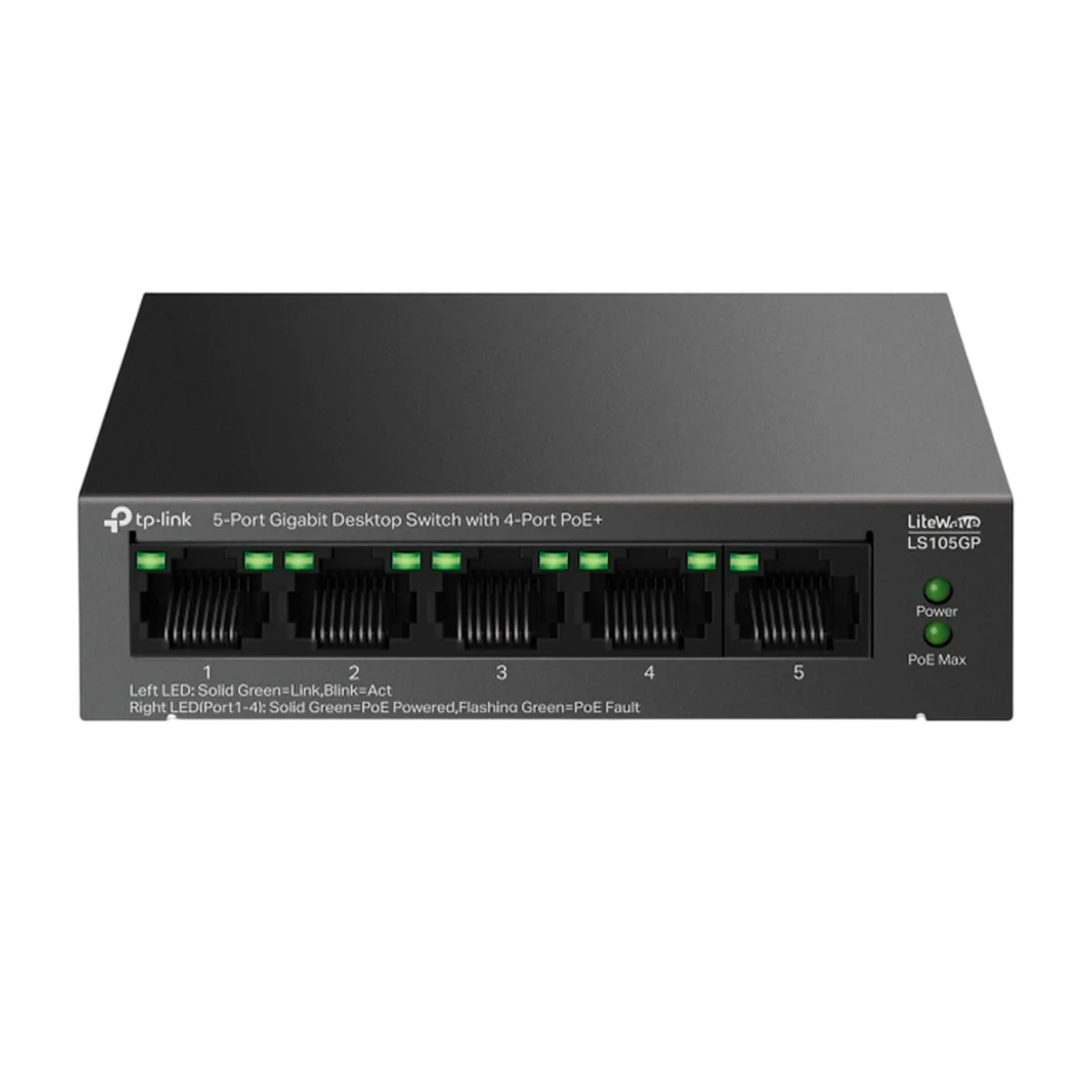 TP-Link LS105GP / Коммутатор неуправляемый гигабитный 5-портовый PoE (4 порта PoE+ и 1 порт без PoE)