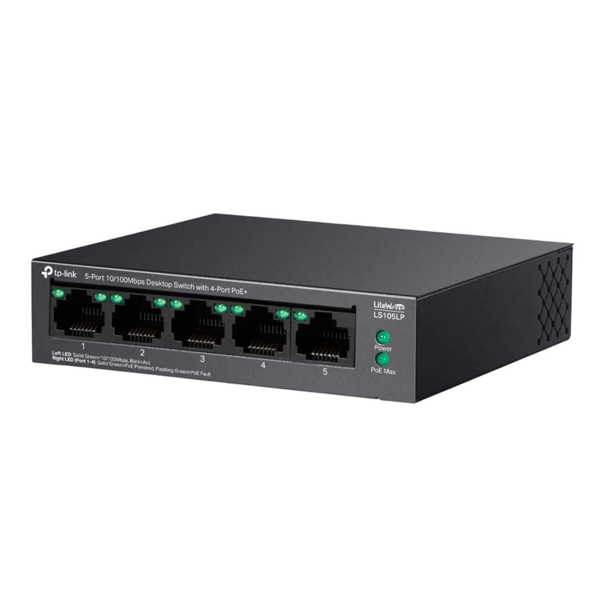 TP-Link LS105LP / Коммутатор неуправляемый 5-портовый PoE (4 порта PoE+ 10/100 Мбит/с, 1 порт 10/100 Мбит/с без РоЕ)
