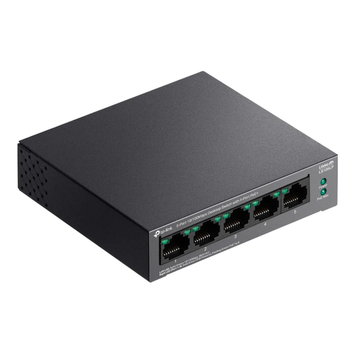 TP-Link LS105LP / Коммутатор неуправляемый 5-портовый PoE (4 порта PoE+ 10/100 Мбит/с, 1 порт 10/100 Мбит/с без РоЕ)