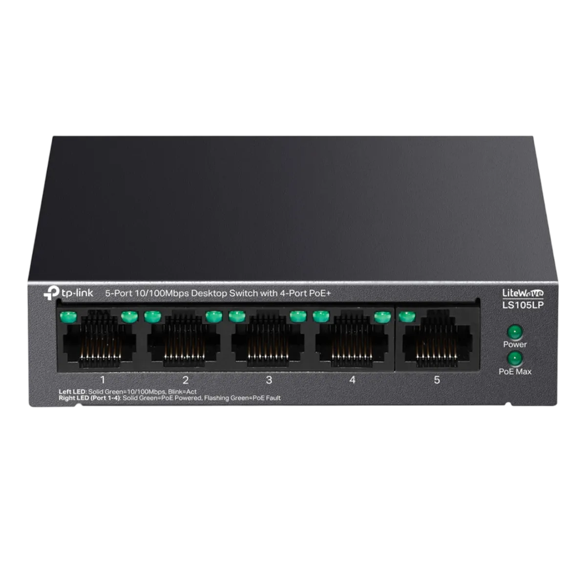TP-Link LS105LP / Коммутатор неуправляемый 5-портовый PoE (4 порта PoE+ 10/100 Мбит/с, 1 порт 10/100 Мбит/с без РоЕ)