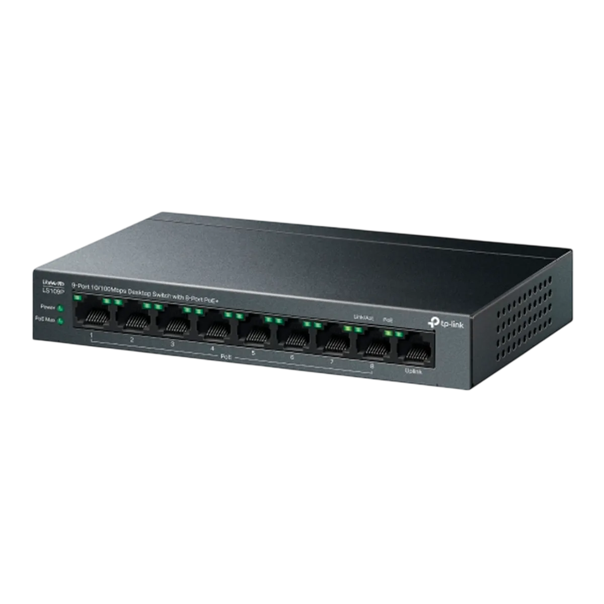 TP-Link LS109P / Коммутатор неуправляемый 9-портовый PoE (8 портов PoE+ 10/100 Мбит/с, 1 порт 10/100 Мбит/с без РоЕ)