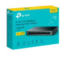 TP-Link LS109P / Коммутатор неуправляемый 9-портовый PoE (8 портов PoE+ 10/100 Мбит/с, 1 порт 10/100 Мбит/с без РоЕ)
